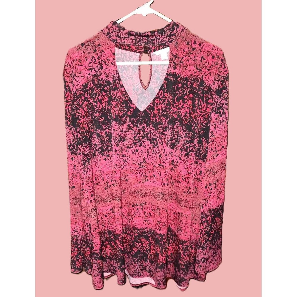 Cato Pink and Black Floral Tunic Top
